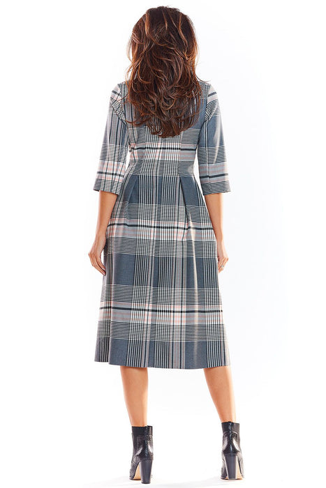 Elegant Checked Flare Midi Dress