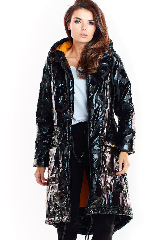 Sleek Modern Oversized Glossy Coat with Snap Fastening