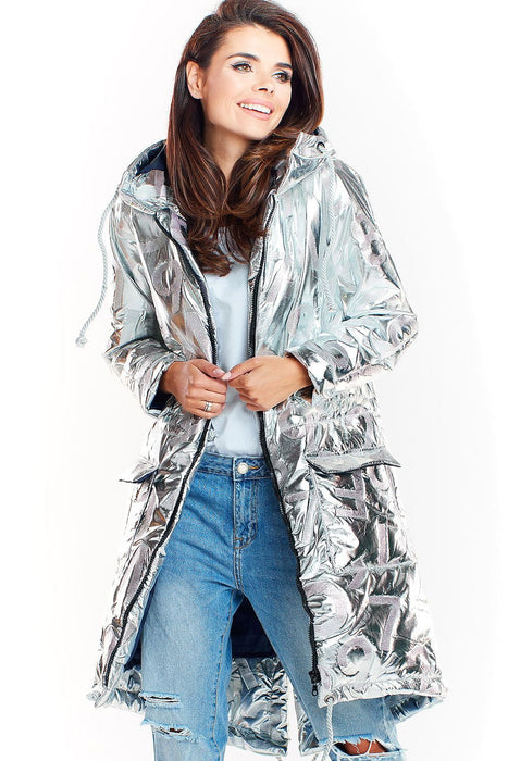 Sleek Modern Oversized Glossy Coat with Snap Fastening