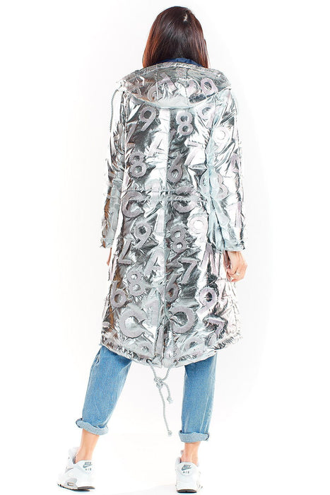 Sleek Modern Oversized Glossy Coat with Snap Fastening