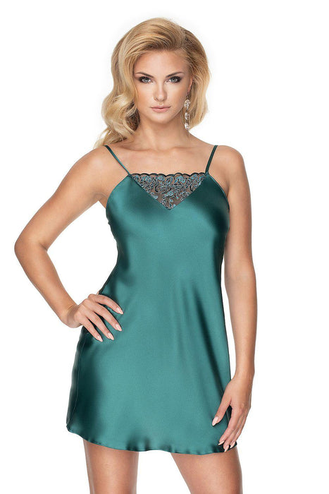 Seductive Dark Green Satin Sleepwear - Irall Emerald I