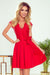 Chic Numoco Red Ruffled Flare Dress with Elegant Lace Details