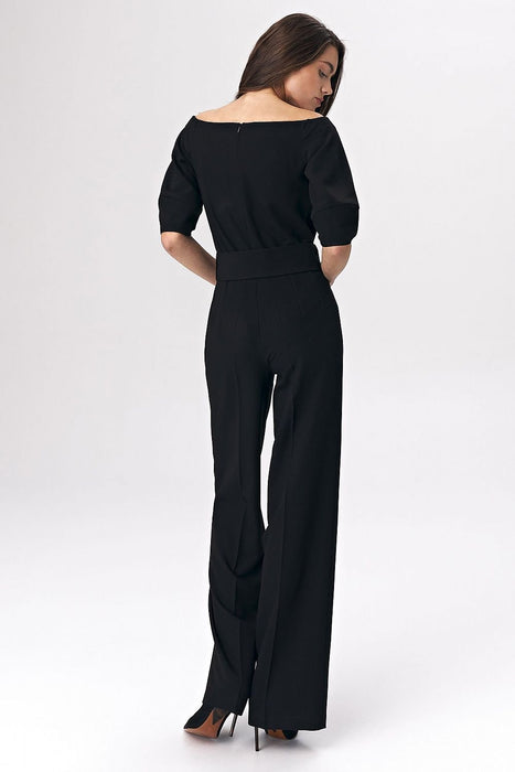 Elegant Black Cold-Shoulder Suit for Professional Women