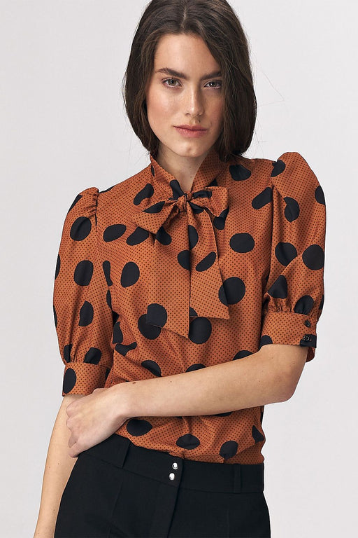 Chic Viscose Blouse with Elbow Sleeves and Stylish Neckline