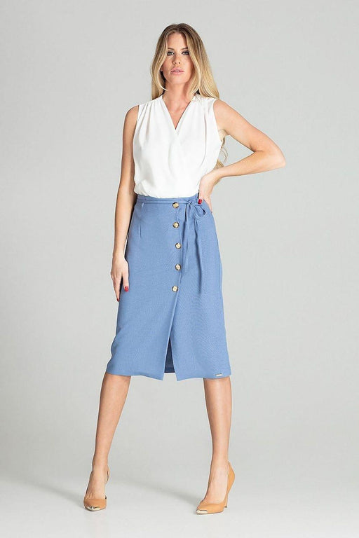 Chic Checked Midi Skirt with Flattering Front Overlap and Stylish Button Details