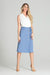 Elegant Checkered Midi Skirt with Stylish Front Overlap and Decorative Button Accents