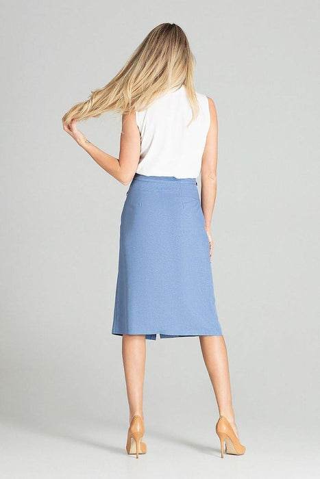 Elegant Checkered Midi Skirt with Stylish Front Overlap and Decorative Button Accents