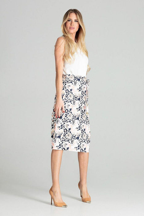 Elegant Checkered Midi Skirt with Stylish Front Overlap and Decorative Button Accents