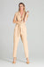 Elegant Beige Sleeveless Jumpsuit with Dropped Shoulders and Stylish Waist Belt