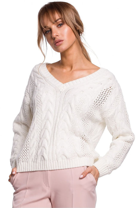 Elegant Openwork Plaid Knit Sweater