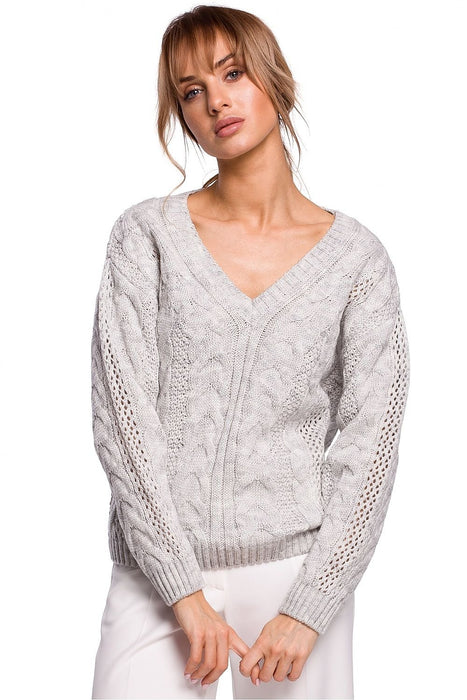 Elegant Openwork Plaid Knit Sweater