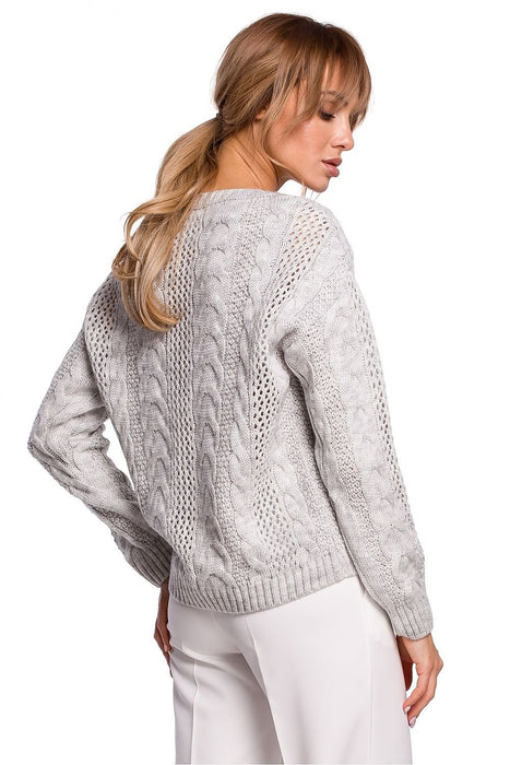 Elegant Openwork Plaid Knit Sweater