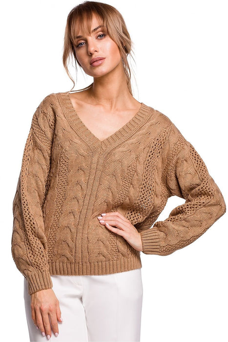 Elegant Openwork Plaid Knit Sweater