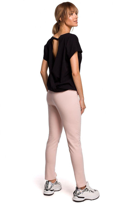 Chic Cotton Knit Slit Trousers with Distinctive Topstitching