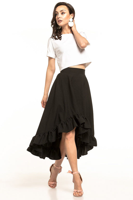 Chic Frilled High-Low Midi Skirt