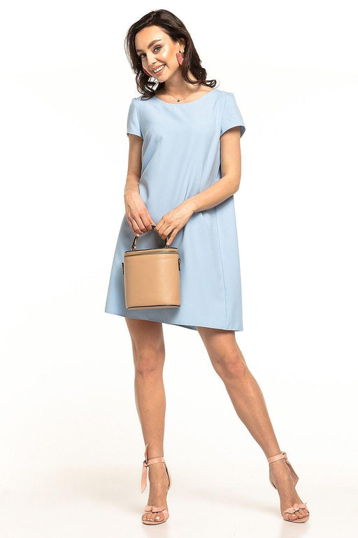 Girly Boat Neck Mini Dress with Double Pleats