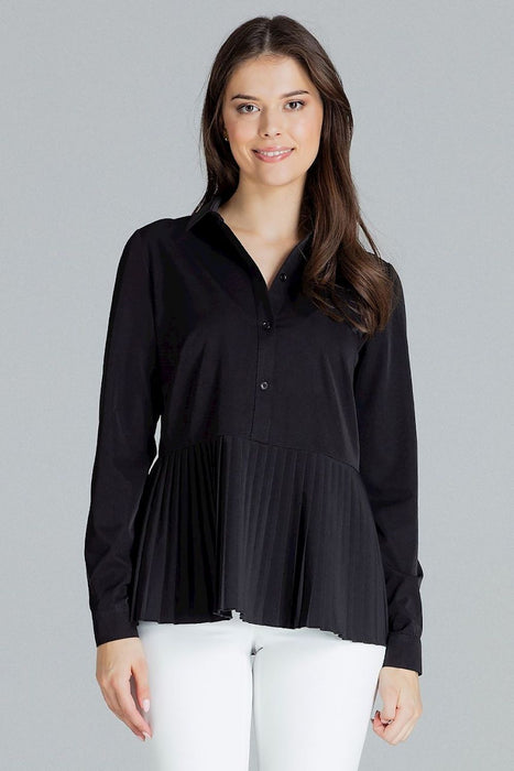 Sophisticated Black Ruffled Collar Blouse