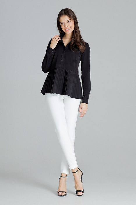 Sophisticated Black Ruffled Collar Blouse