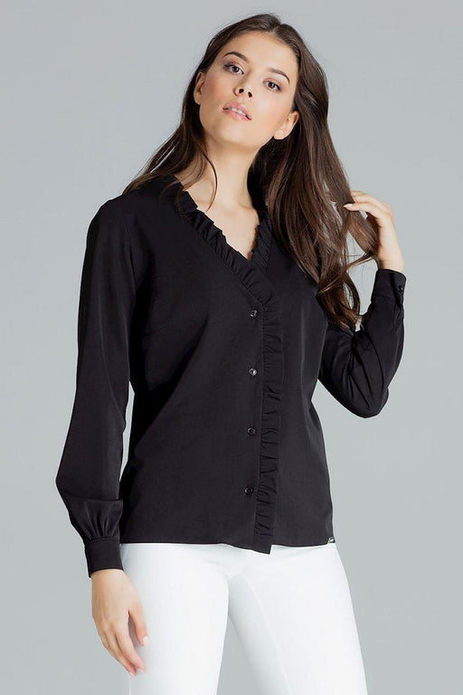 Chic Frill Trim Long Sleeve Heart Neck Shirt