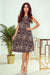 Chic Beige and Green Leaf Print Belted Trapeze Dress by Numoco