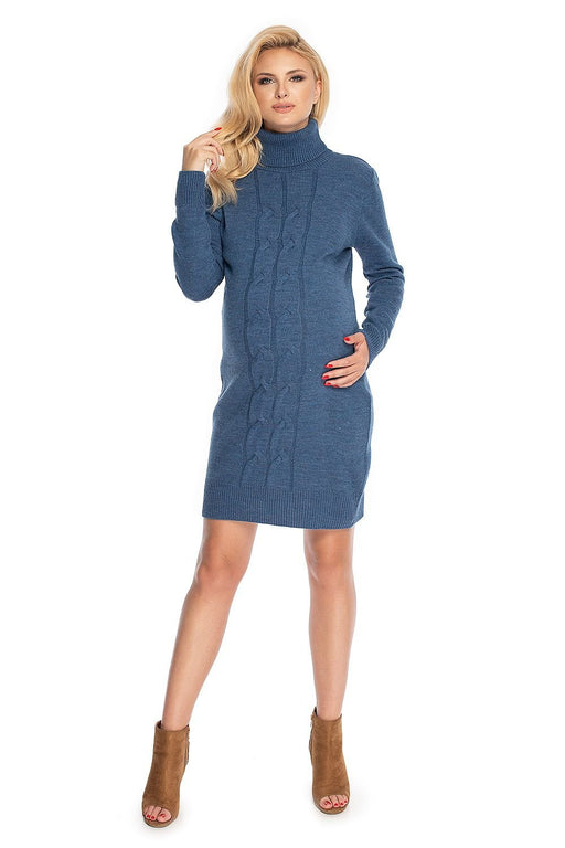 Trendy Turtleneck Plaid Knit Maternity Dress