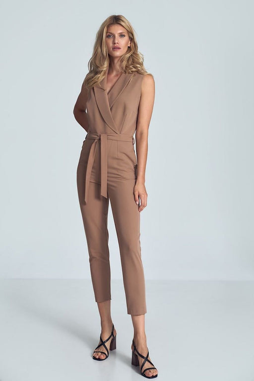 Chic Black Heart-Shape Jumpsuit with Collar and Waist Belt