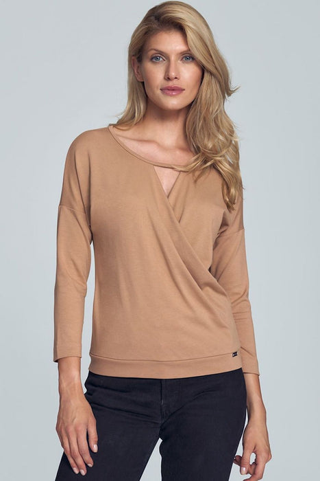 Chic Piped Envelope Neck Blouse for Timeless Elegance