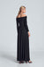 Elegant Off-Shoulder Black Maxi Gown with Pleated Bust and Defined Waist