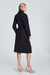 Elegant Black 7/8 Length Coat with Oversized Collar and Waist Tie