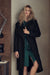 Elegant Black 7/8 Length Coat with Oversized Collar and Waist Tie