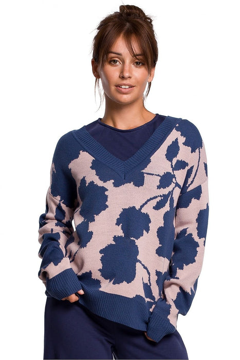 Chic Floral V-Neck Knit Sweater