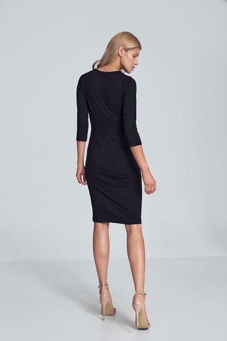 Sophisticated Envelope Neck Black Midi Dress