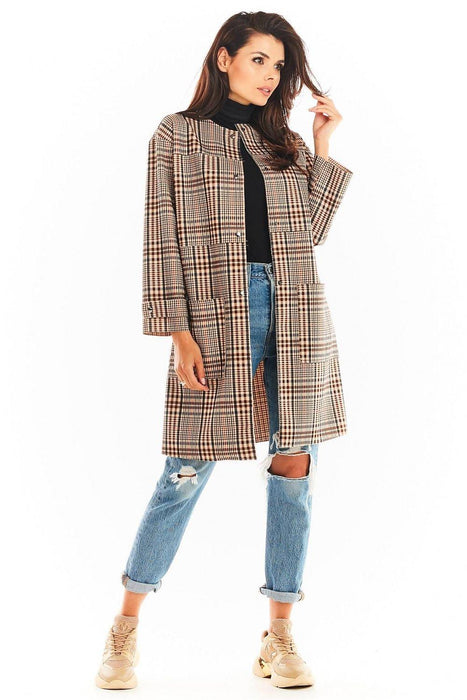 Checkered Professional Coat with Snap Fasteners