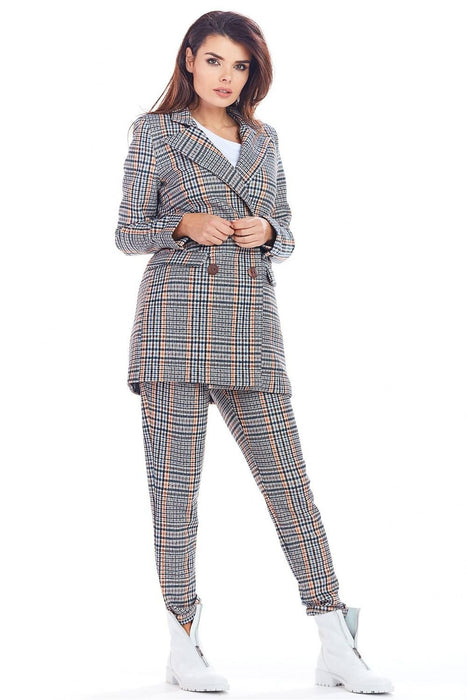 Chic Checkered Double Collar Coat