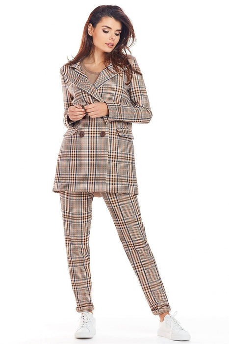 Chic Checkered Double Collar Coat