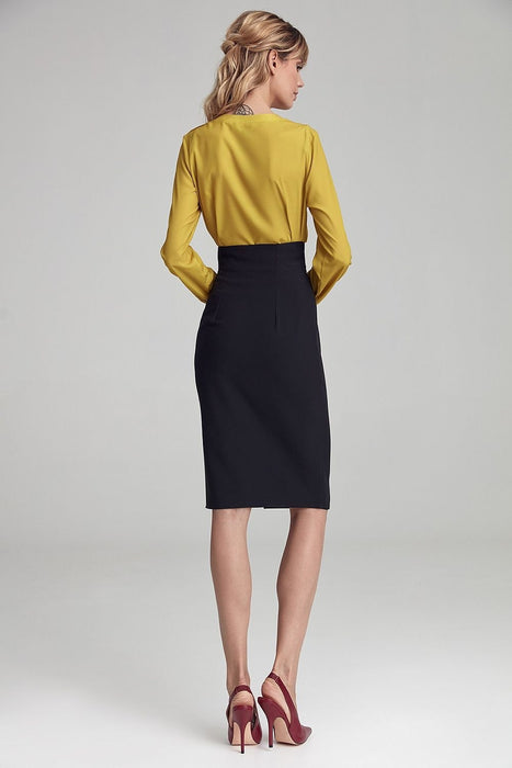 Sophisticated Gold-Embellished Knee-Length Pencil Skirt