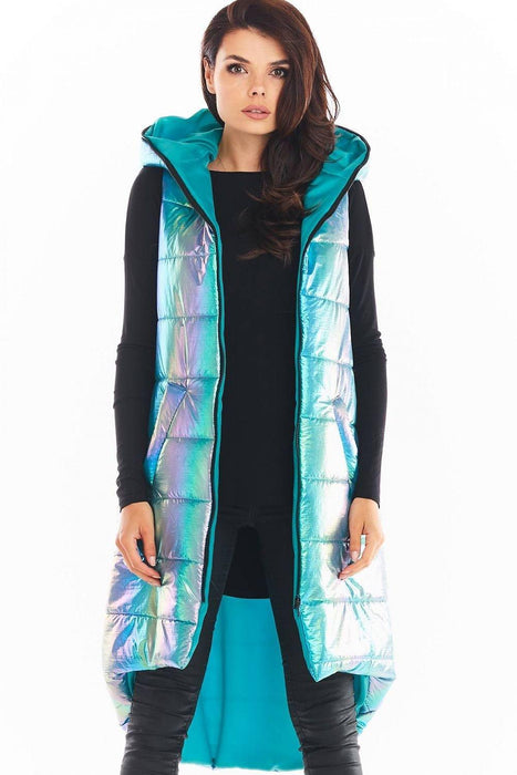 Holographic Longline Hooded Glow Vest