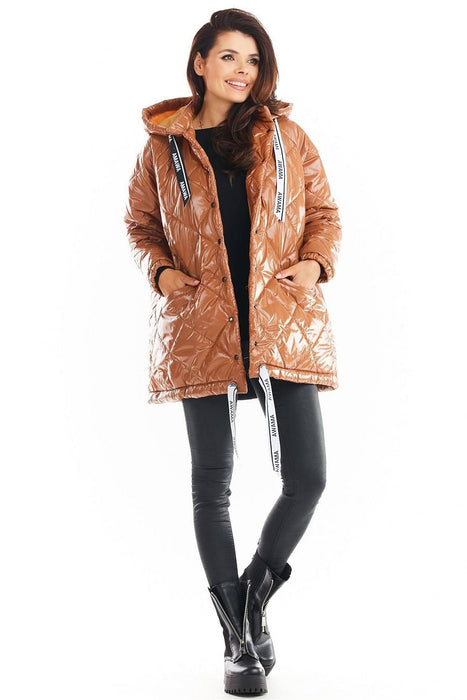 Trendy Oversized Quilted Hooded Jacket with Logo Tape