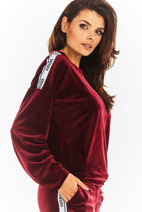 Chic Velvet Pleated Sweatshirt with Logo Detail