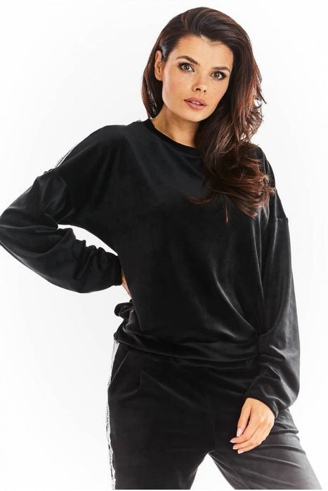 Chic Velvet Pleated Sweatshirt with Logo Detail