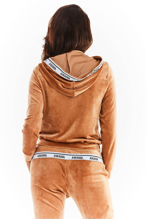 Luxurious Velour Hoodie with Trendy Logo Tape