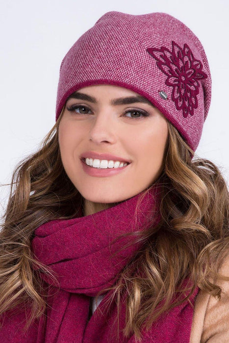 Woolen Floral Herringbone Cap for Women