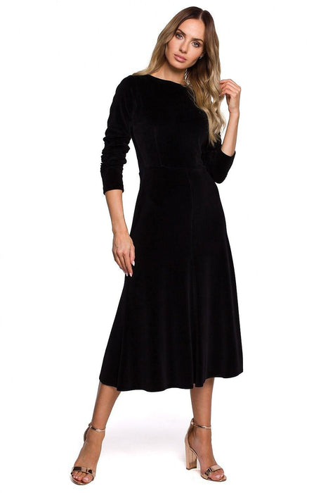 Elegant Pleated Sleeve Velour Evening Dress