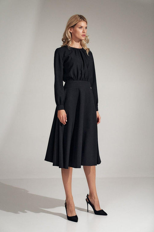 Sophisticated Black Ruffle Sleeve Midi Dress