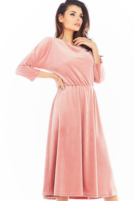 Sophisticated Velour Midi Dress with 3/4 Sleeves