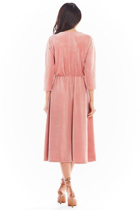 Sophisticated Velour Midi Dress with 3/4 Sleeves