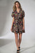 Floral Chic Kimono Mini Dress with Adjustable Waist and Stylish Patches