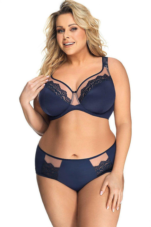 Navy Blue Lace Detailed Bra Set for Medium and Larger Breasts