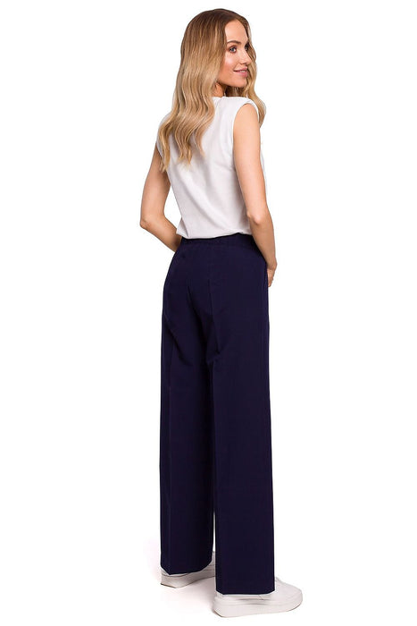 Chic Pleated Wide-Leg Trousers with Comfortable Stretch Waistband