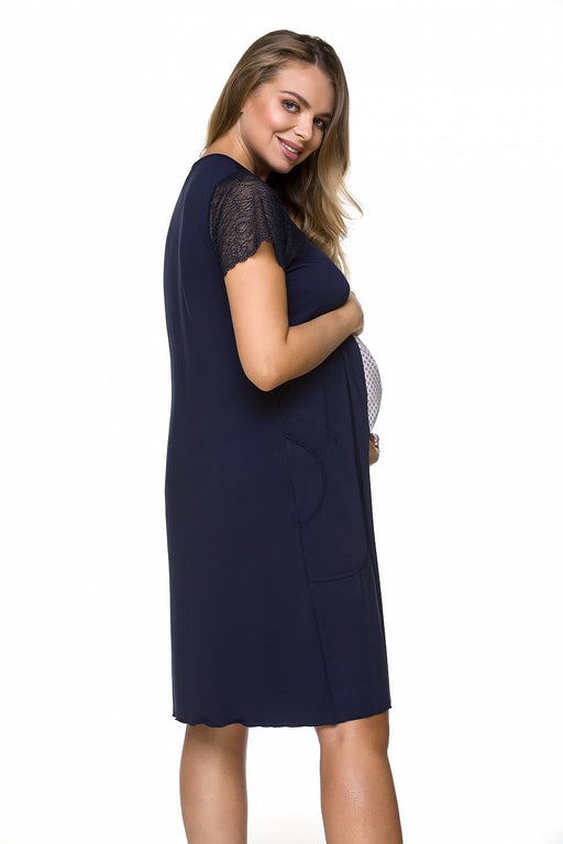 Elegant Lace Maternity Nightshirt with Convenient Belly Pocket